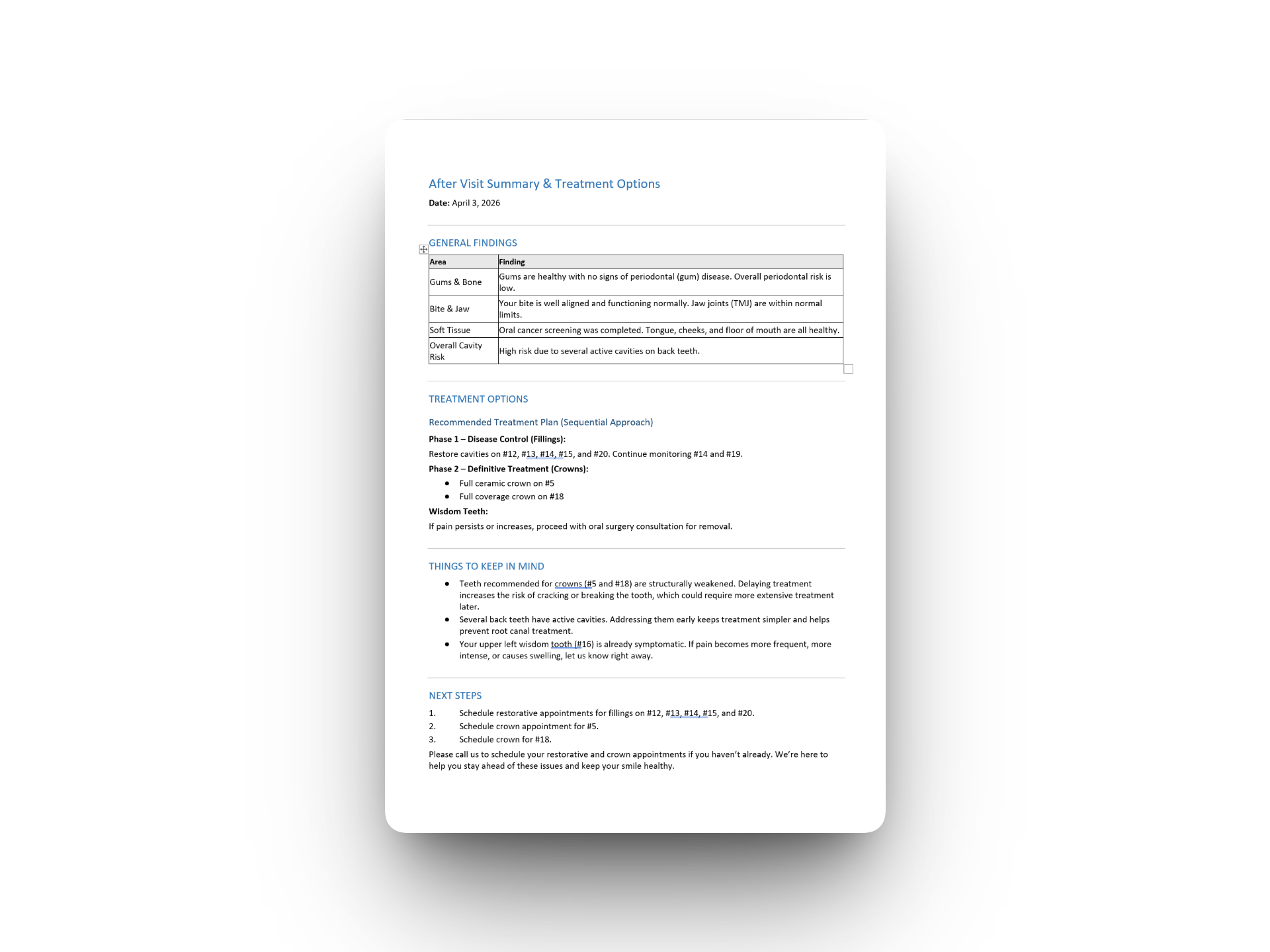 Patient-friendly after-visit summary generated by Sugarbot Notes